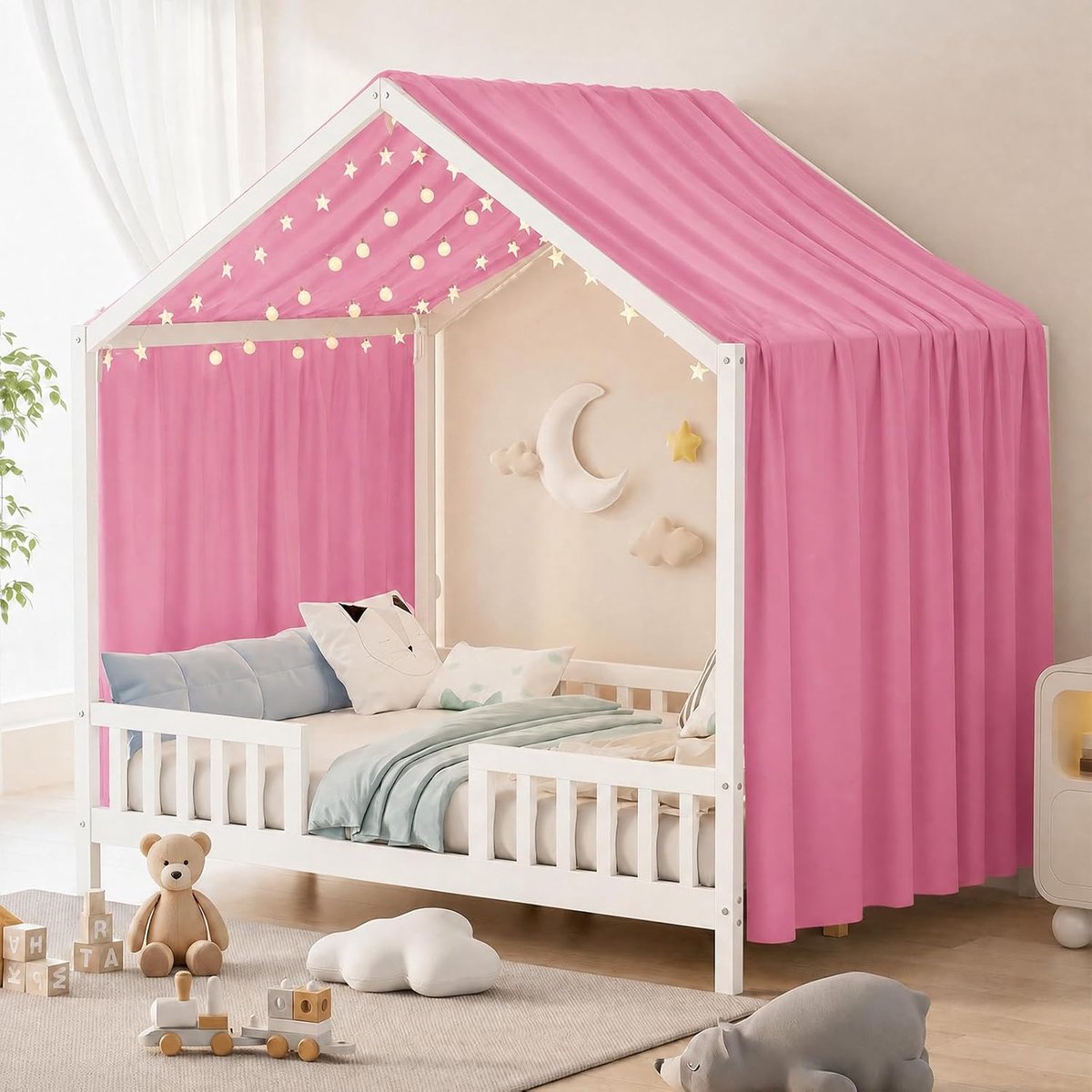 Huisbed hemelbed roze 1-delige set - mousseline - ademend en zacht - gezellige kinderkamer decoratie - ShopVlot