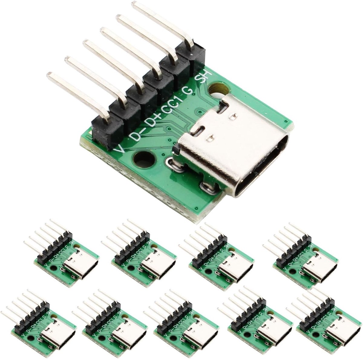 USB C connector breakout board 10 stuks - 16 pin naar 6 pin DIP adapter - met pin header - ideaal voor datatransfer - ShopVlot