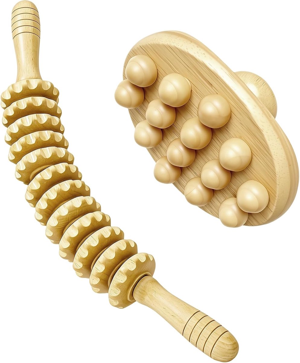 Fasciarollen Hout - 14-Ballen Massageroller - Effectieve Spierontspanning - Vermindert Vermoeidheid en Cellulite - ShopVlot