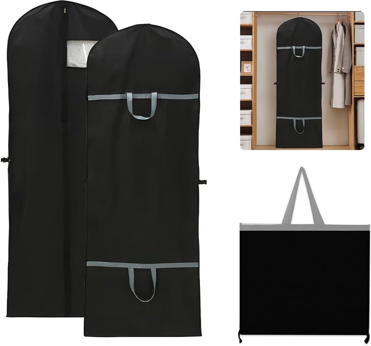 Kledingzakken 2-pack 180 cm - Ademend en opvouwbaar - Bescherming tegen stof en kreukels - Voor kleding en kostuums - ShopVlot