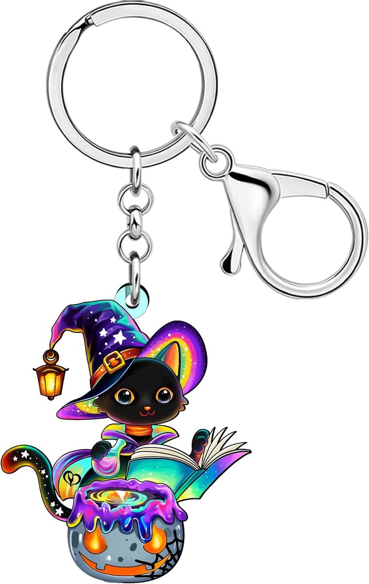 Sleutelhanger Halloween heks - acryl kattenontwerp - spooky ketel - leuk geschenk voor kattenliefhebbers - ShopVlot