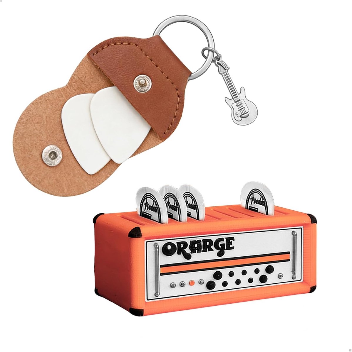 Plectrum set met opberbox voor 9 plectra - lederen houder voor onderweg - robuuste decoratieve pickbox - ShopVlot