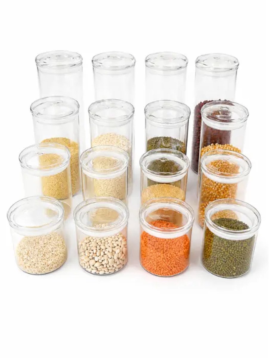 Lumijar – voorraadpotten – 16-delig – luchtdicht – BPA-vrij – 4×600/950/1350/1650ml
