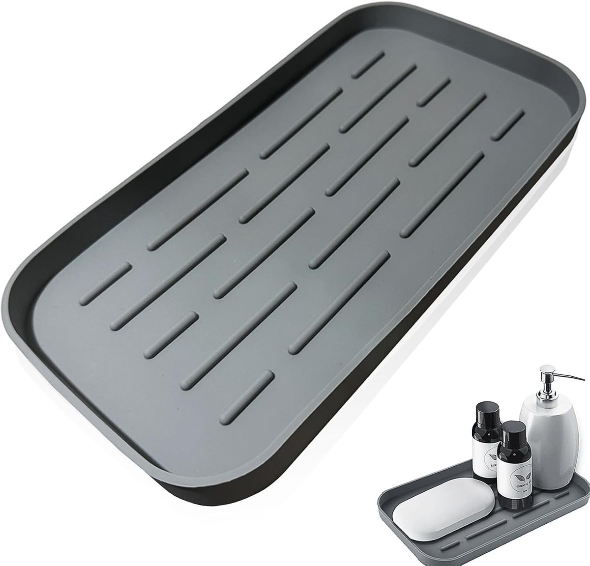 SnelShoppen - Silicone Draining Mat, Keuken Organisator, Afvoer Mat, Vaatdoek Houder, Afwasborstel en Zeep Bakje, Flexibel en Duurzaam, 25.5x13.2cm