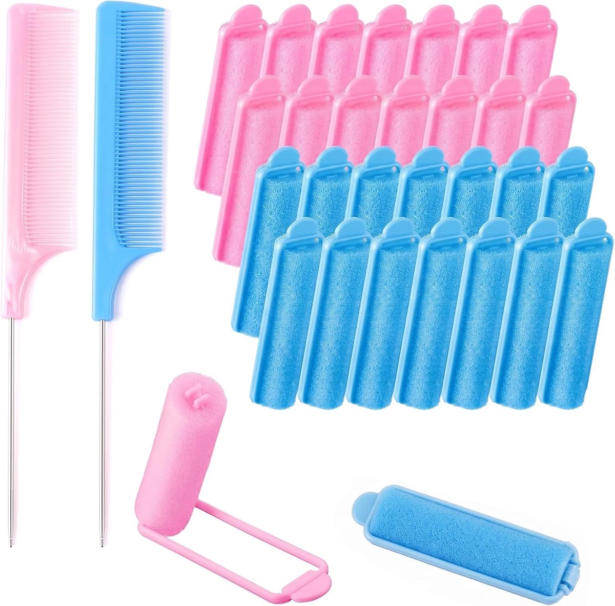Krulspelden set 28 stuks - klein haar - met 2 staartkammen - voor volume en styling - ShopVlot
