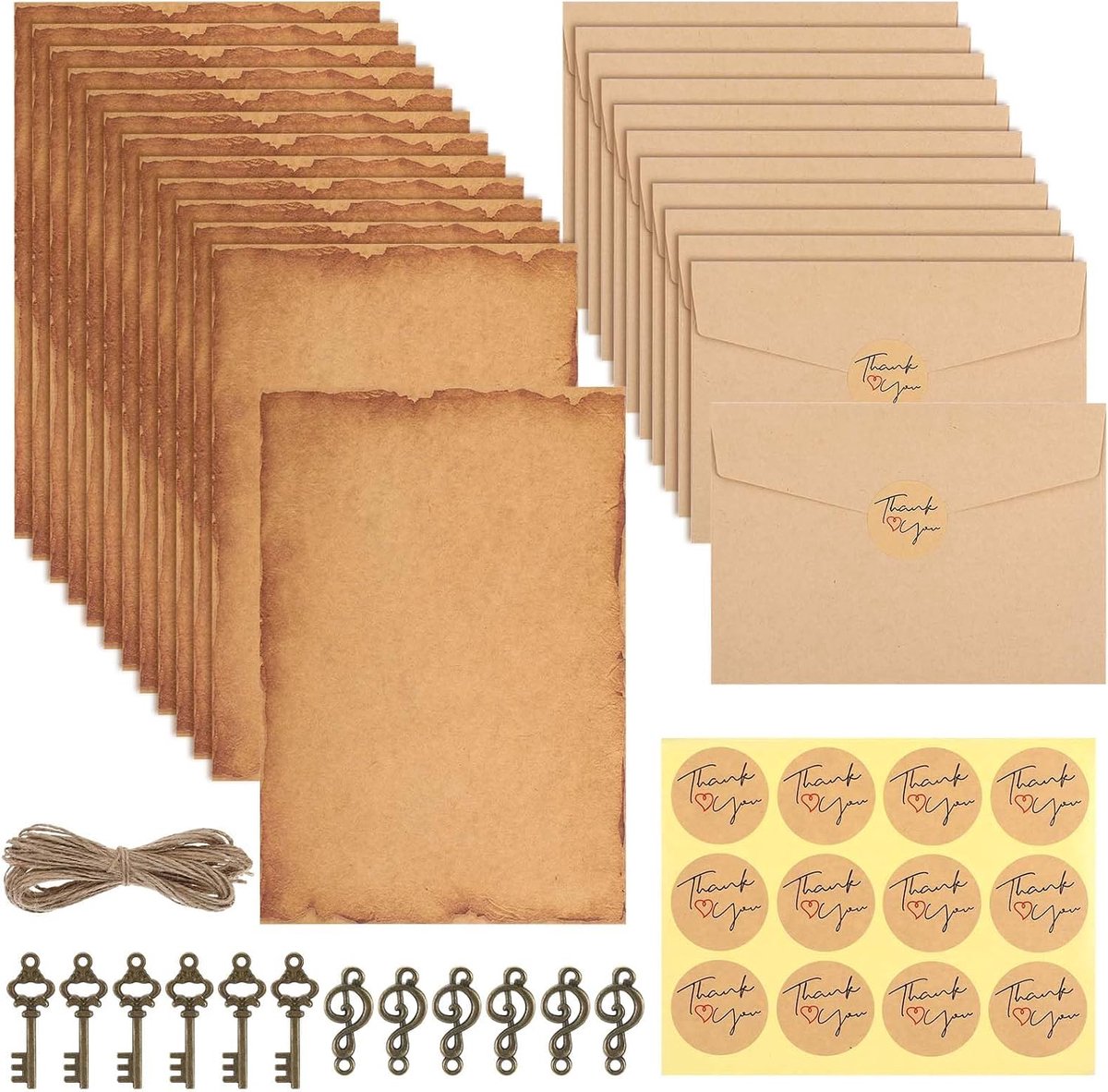 Schrijfsset vintage - 12 enveloppen - 16 A4 vellen - voor liefdevolle brieven - ShopVlot