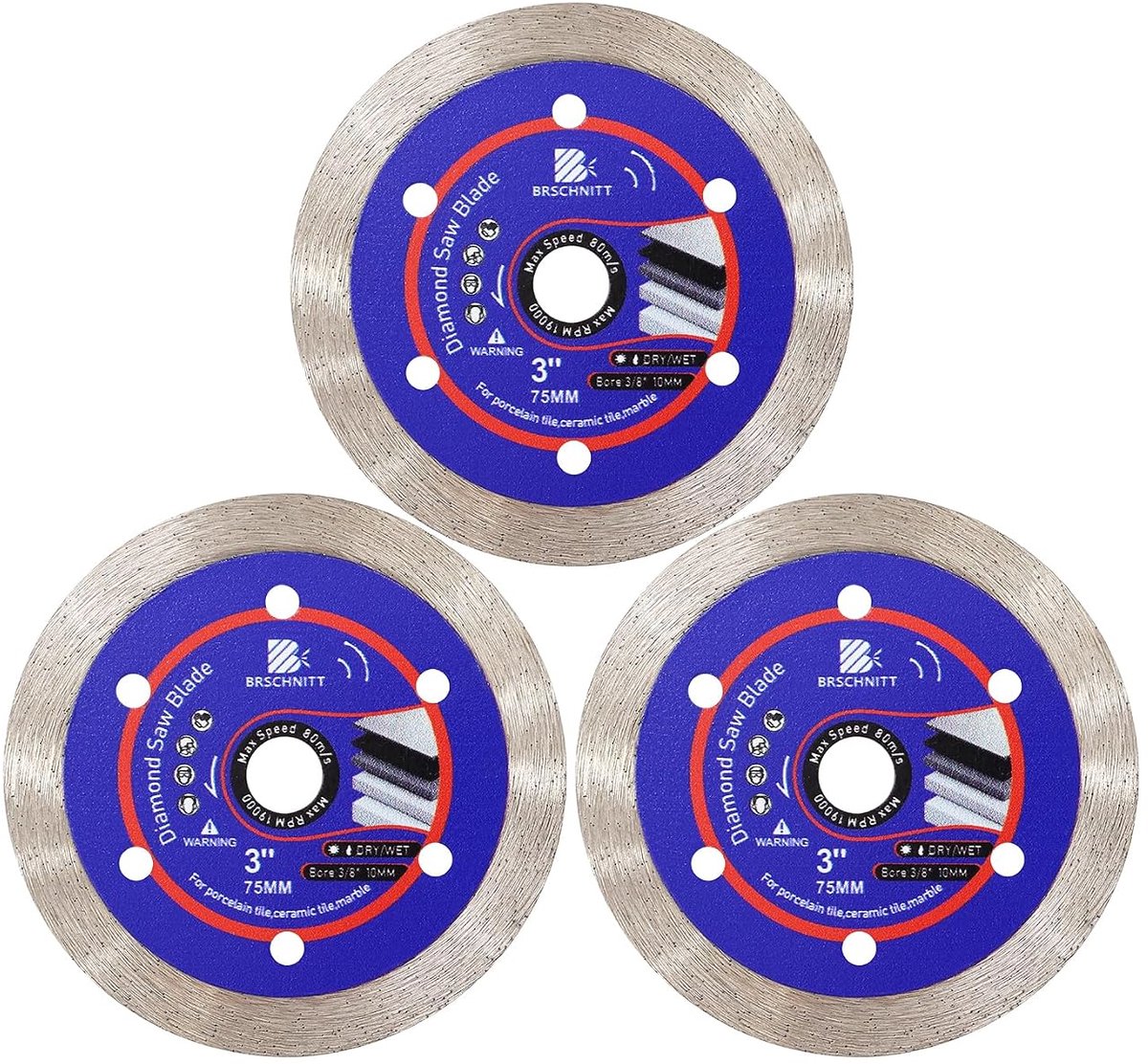 Diamantschijf 75mm - 3-delig - Voor keramische tegels en marmer - Snelle en gladde snede - ShopVlot
