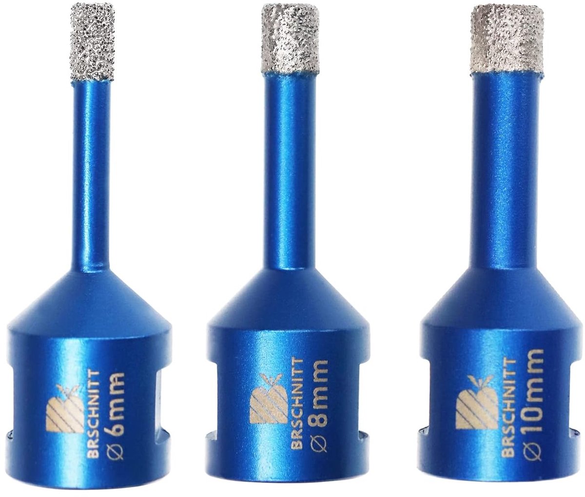 Boorgatdiamantset 6 8 10 mm - Vacuumgelast - M14 draad - Voor het boren van porselein - ShopVlot