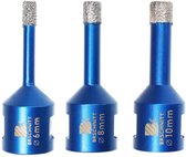 Boorgatdiamantset 6 8 10 mm - Vacuumgelast - M14 draad - Voor het boren van porselein - ShopVlot