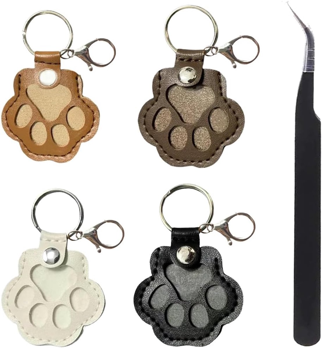 Sleutelhangers voor honden en katten - leren pootafdruk - set van 4 met pincet - bewaren van vacht - ShopVlot