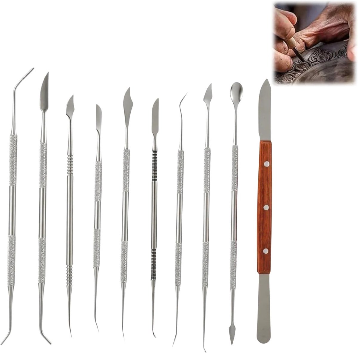 Snijgereedschappen sculptuurset 10-delig - roestvrij staal - dubbele uiteinden - perfect voor snijden en modelleren - ShopVlot