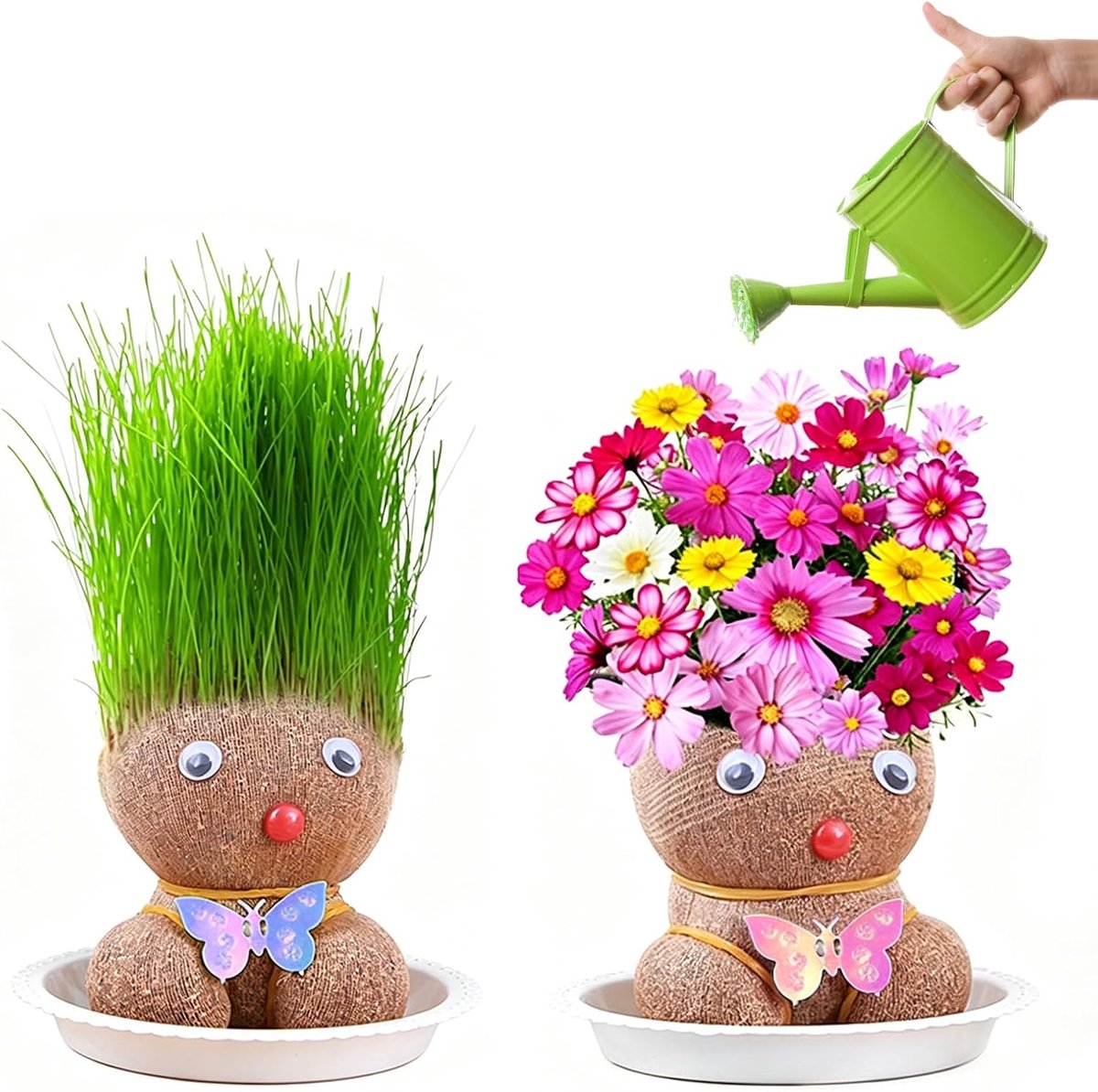 Graskop poppenplant set 2 stuks - gras- en bloeiende potplanten - duurzaam materiaal - perfect voor thuisdecoratie - ShopVlot