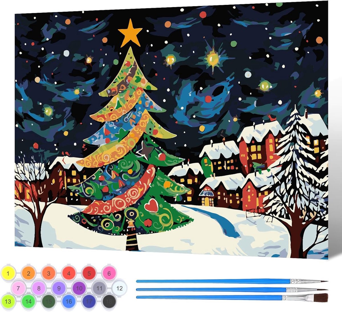 Schilderen op nummers kerst volwassenen kinderen - 30x40cm acrylcanvas - creatief ontspannend - ShopVlot