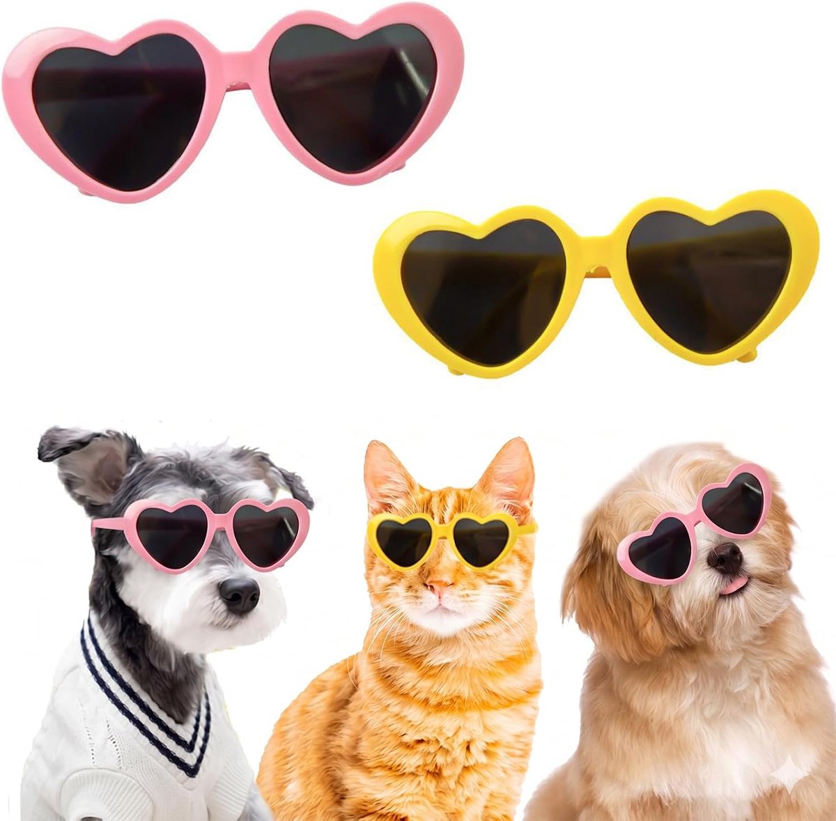 Hondenzonnebril Hartvorm - Set van 2 - Geel en Roze - UV-bescherming - Stijlvolle accessoires voor huisdieren - ShopVlot