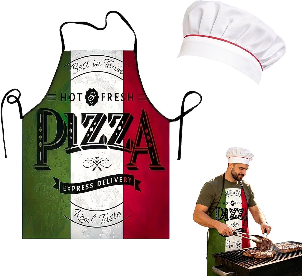 Keukenschort heren met koksmuts - vuilafstotend materiaal - grappig ontwerp - ideaal voor thuis of professionele keuken - ShopVlot