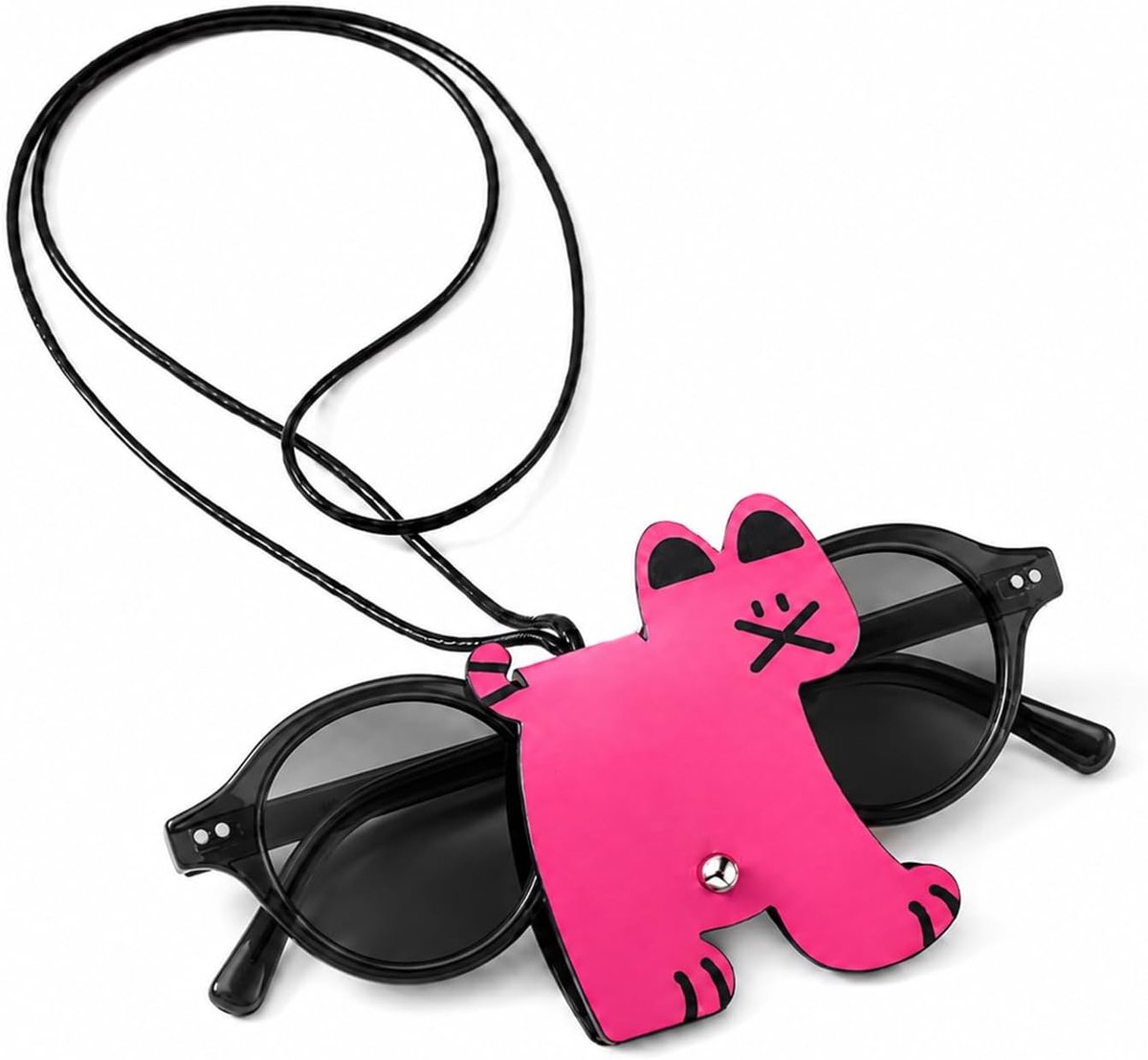 Brillenkoker met ketting - zacht leer - schattig kattenontwerp - voorkomt krassen op glazen - ShopVlot