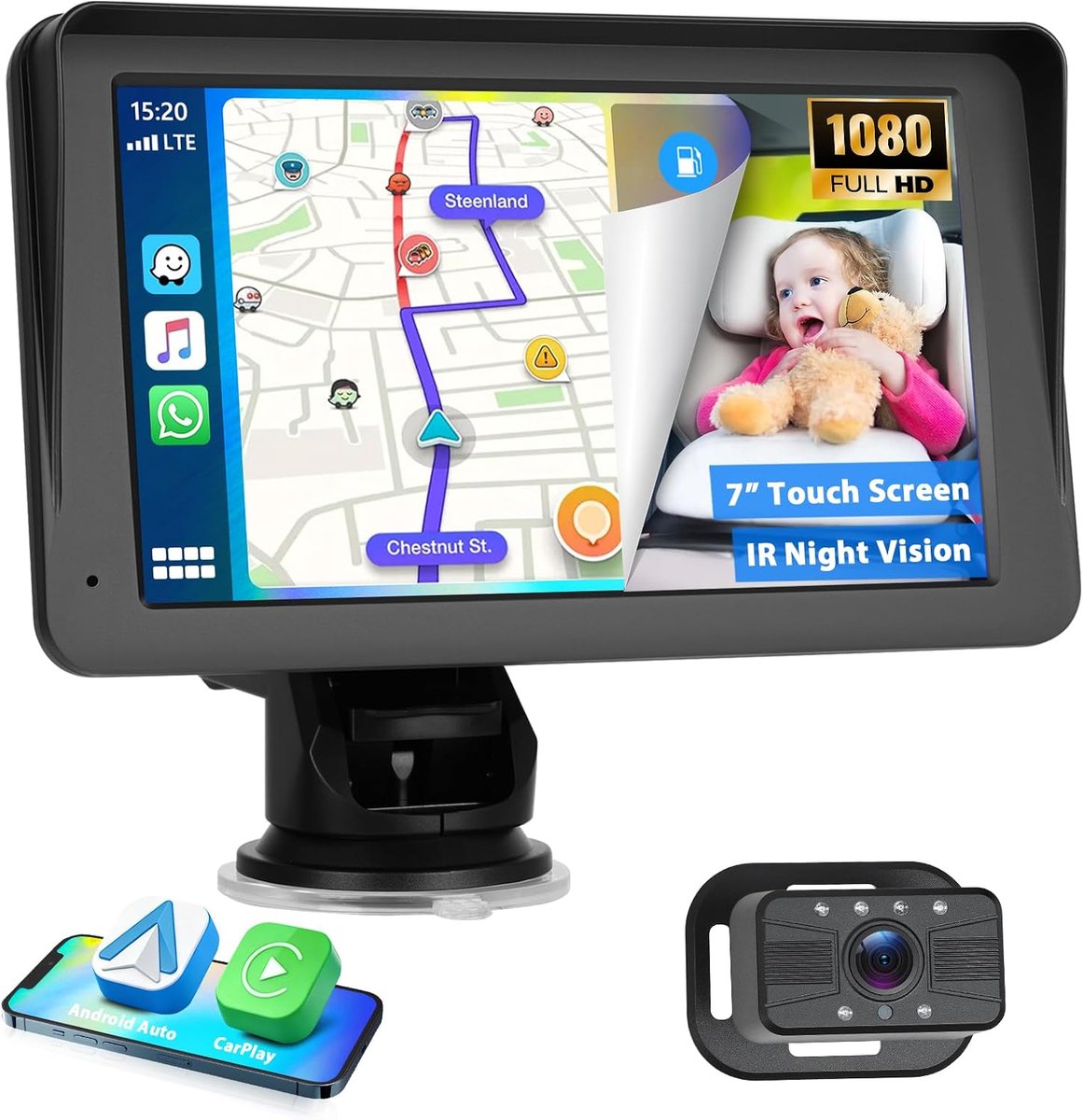 Draagbaar draadloos Carplay baby monitor scherm voor auto's - 7 inch IPS touchscreen - Bluetooth - ShopVlot