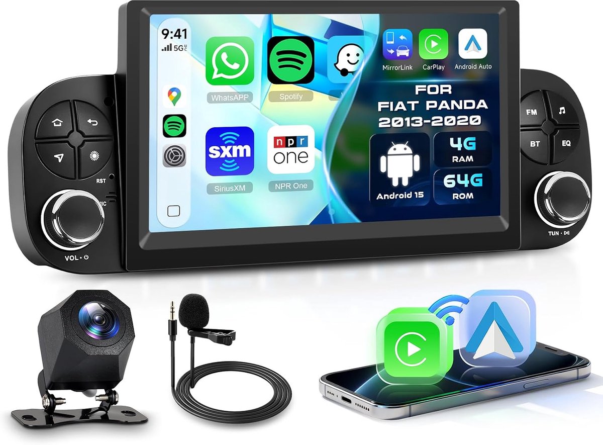 Auto radio 7 inch - 4 + 64G - Carplay draadloos - GPS navigatie voor Fiat Panda 2013-2020 - ShopVlot