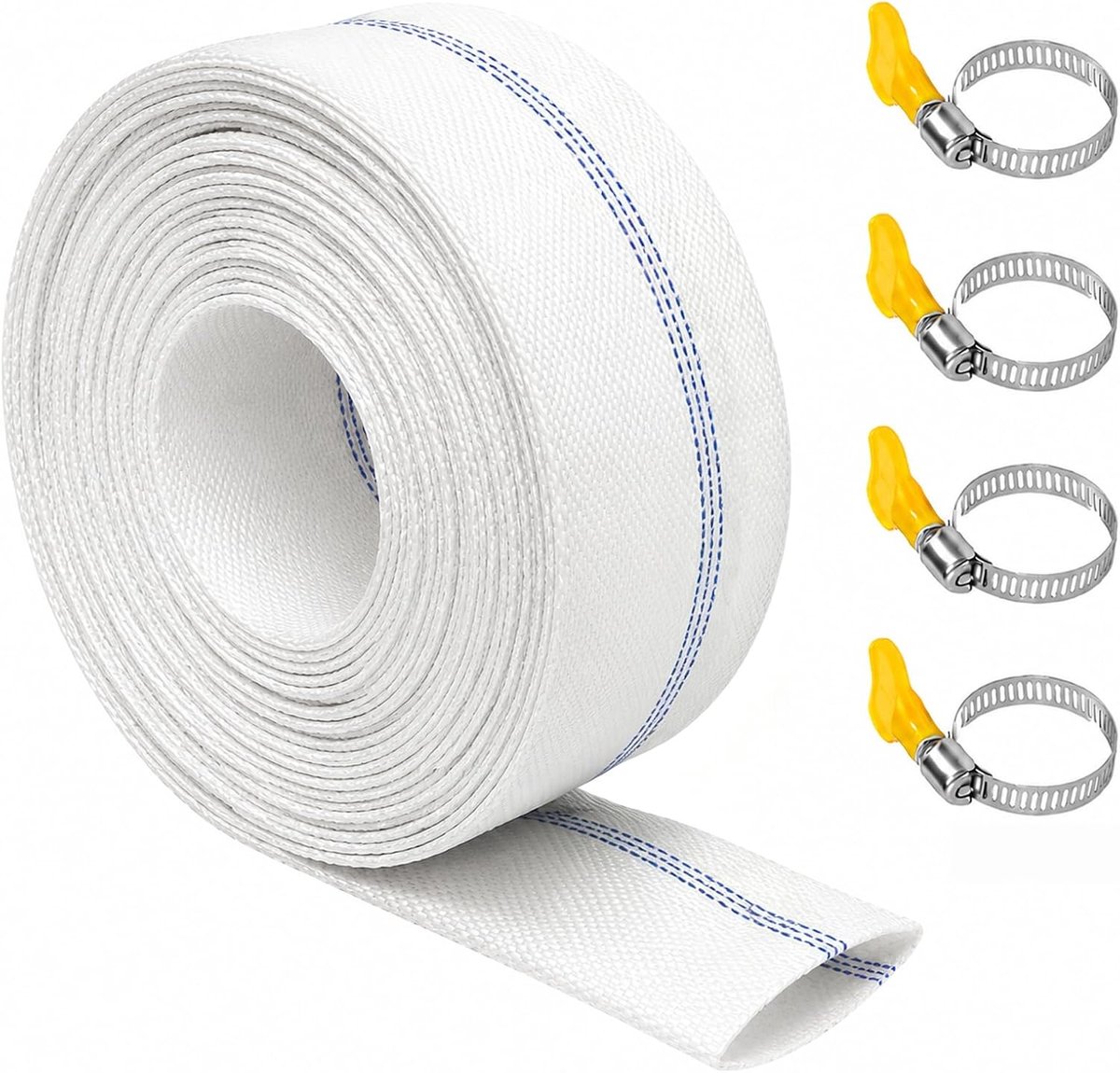 Flexibele weefselslang 1 1/4 inch - platte slang 20 m - met roestvrijstalen klemmen - ideaal voor tuinirrigatie - ShopVlot