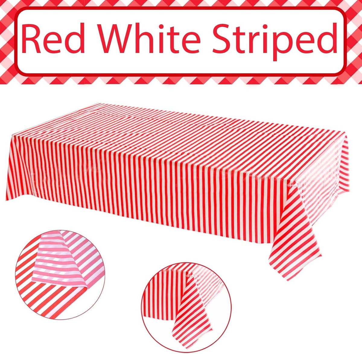 Plastic tafelkleed set 2 stuks - rood en witte strepen - waterdicht en vlekbestendig - perfect voor circusfeest - ShopVlot