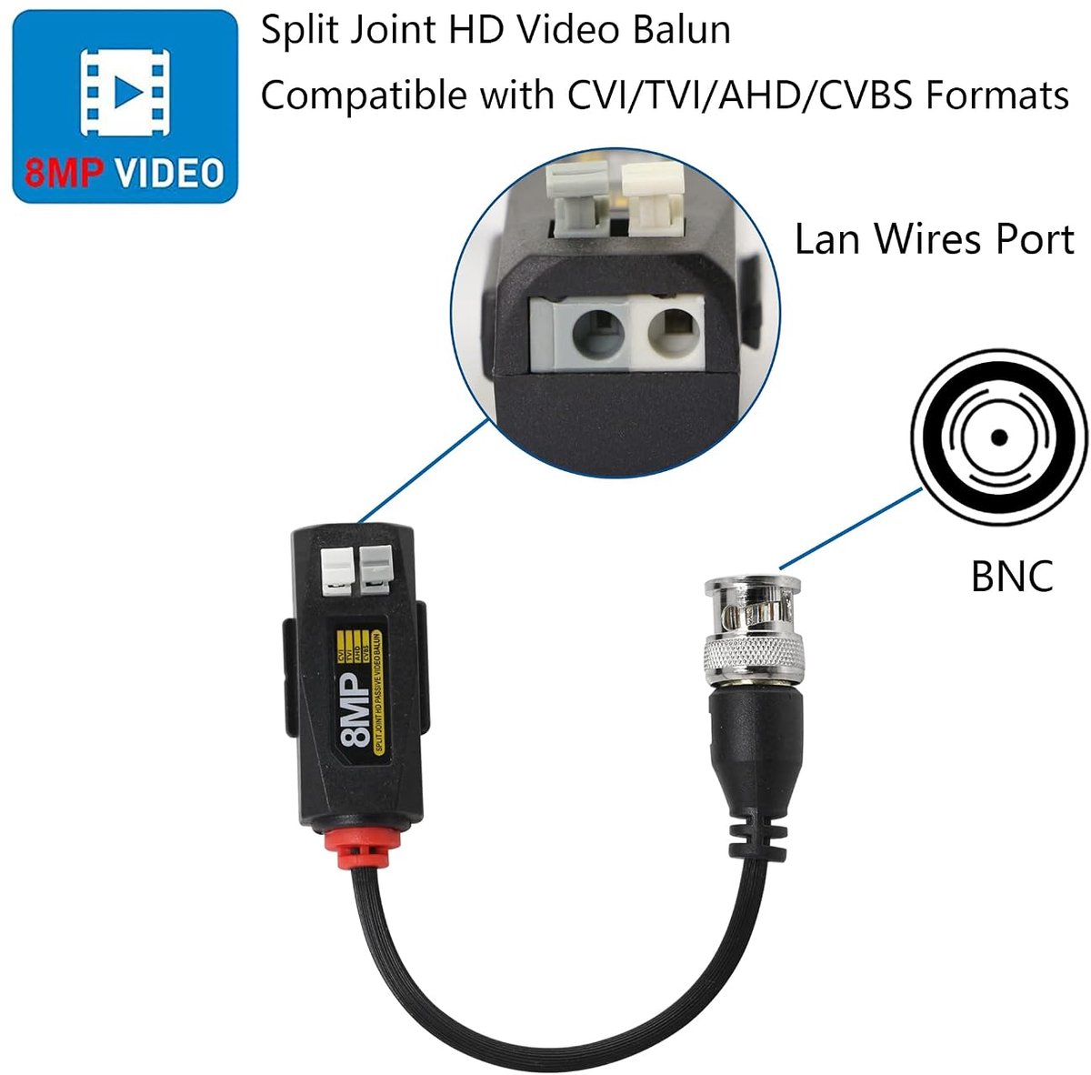BNC video balun transceiver - 8MP HD - voor CCTV camera's - stabiele videotransmissie - 2-pack - ShopVlot
