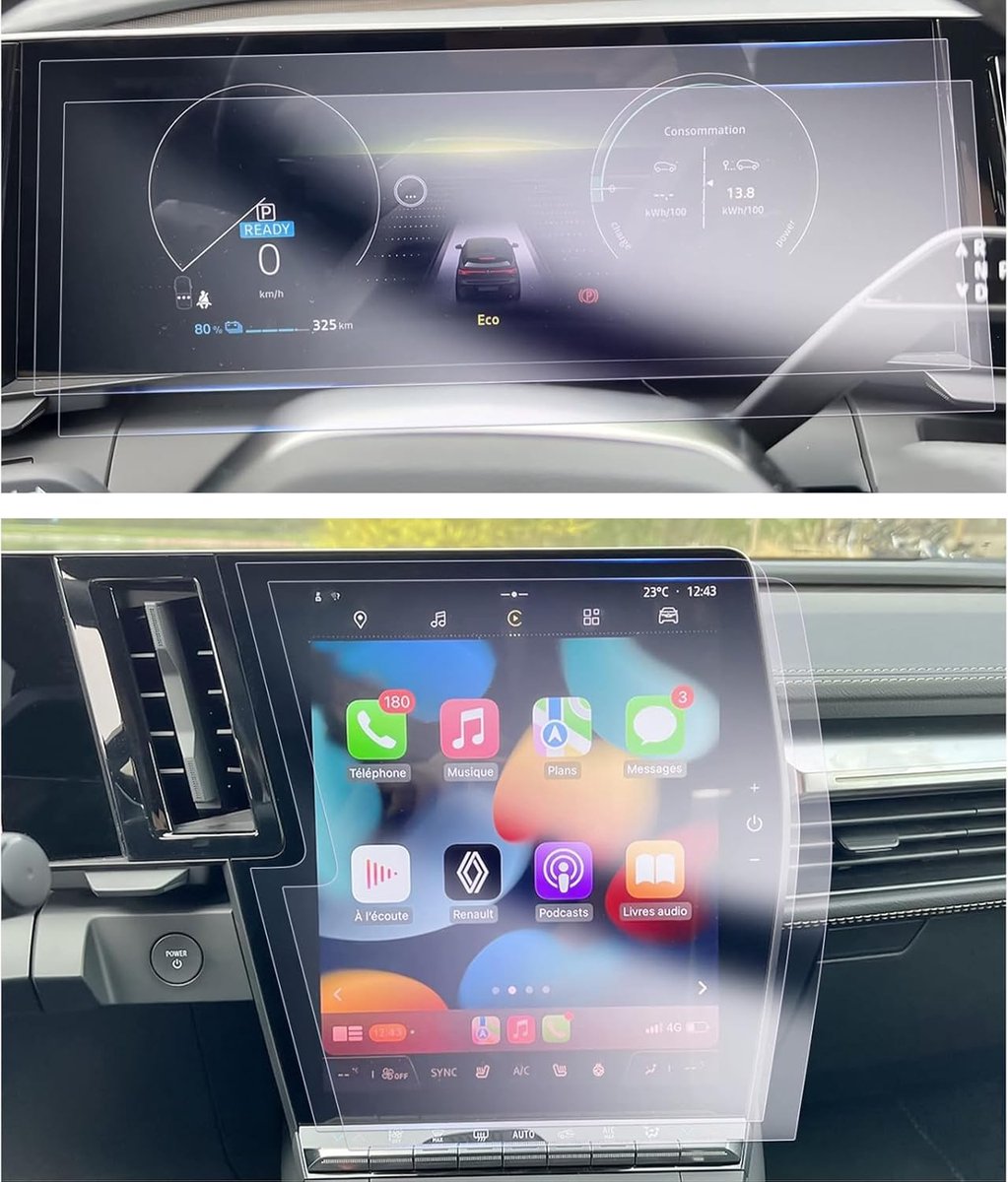 Navigatiebeschermfolie 12" + 12,3" - Nano Screen Protector - 6H Krasbestendig - Voor Renault Austral/Espace/Megane - ShopVlot