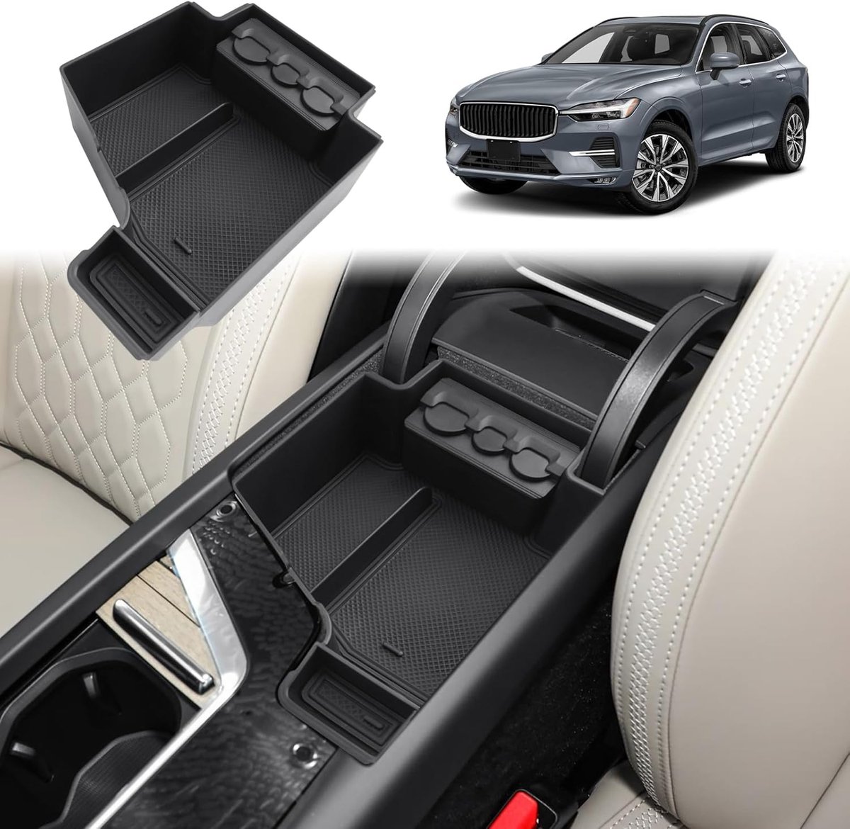 Opbergbak middenconsole - Armsteun organizer - 3-holes muntbox - Functioneel voor Volvo XC60, XC90, V60, S60, V90, S90 - ShopVlot