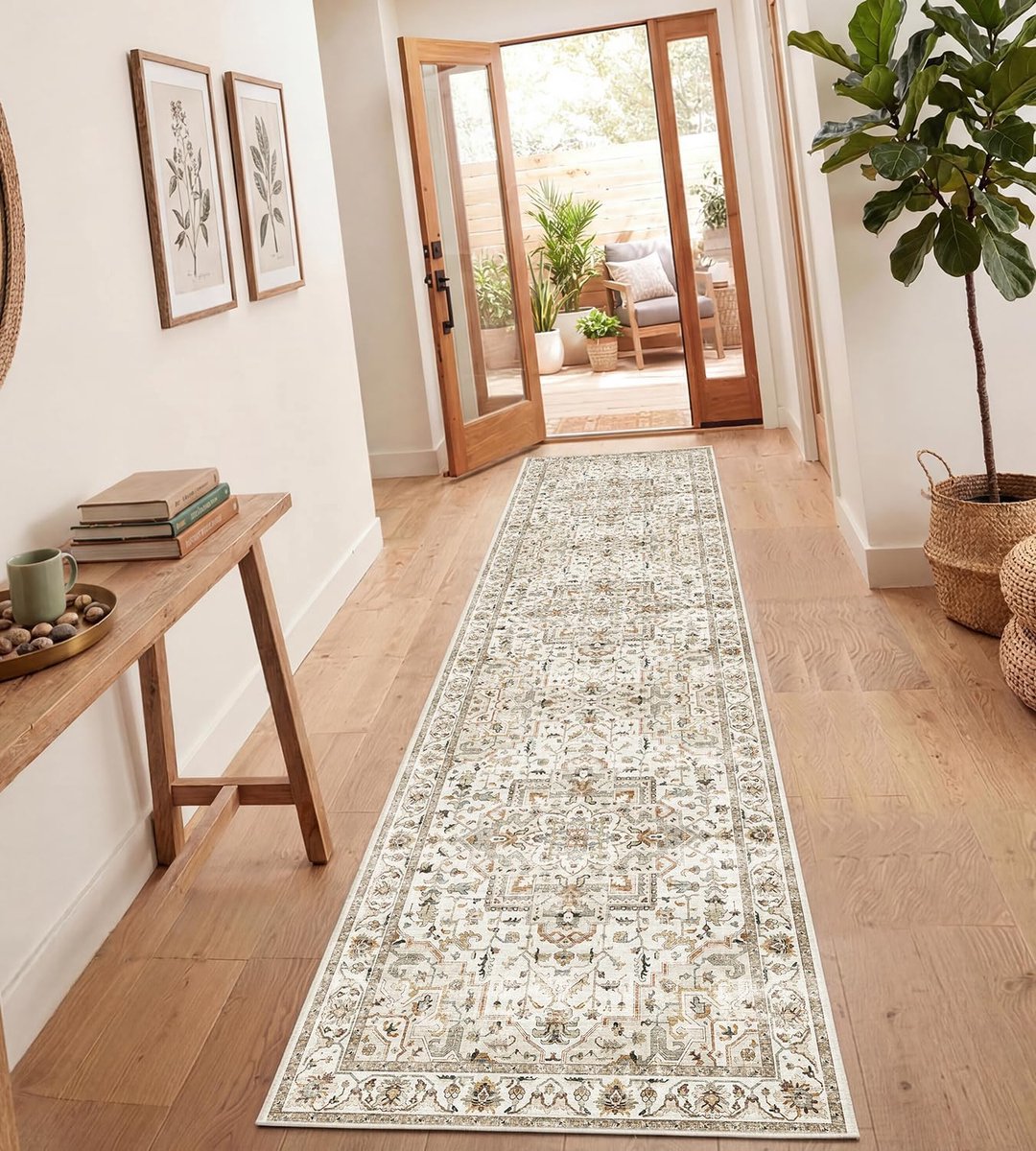 Vintage tapijt 80 x 150 cm - wit - wasbaar - antislip voor woonkamer - ShopVlot