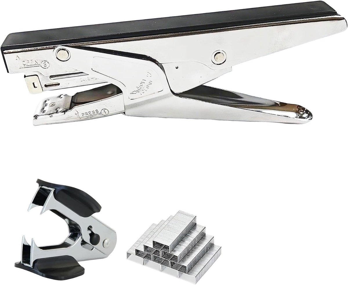 Robuuste metalen nietmachine set met 1000 nietjes en nietjesverwijderaar, ideaal voor kantoor en thuis, ergonomisch en schokbestendig, perfect voor 20 vellen papier