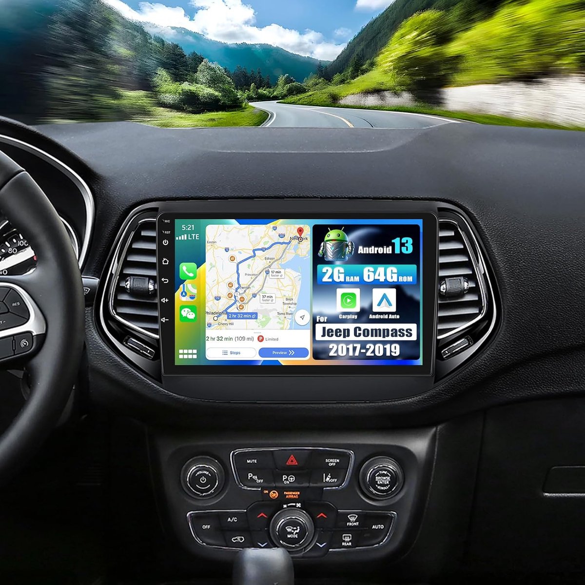 Auto Radio voor Jeep Compass 2017-2019 - 10.1 Inch Touchscreen - Android 13 met Carplay/Android Auto - ShopVlot