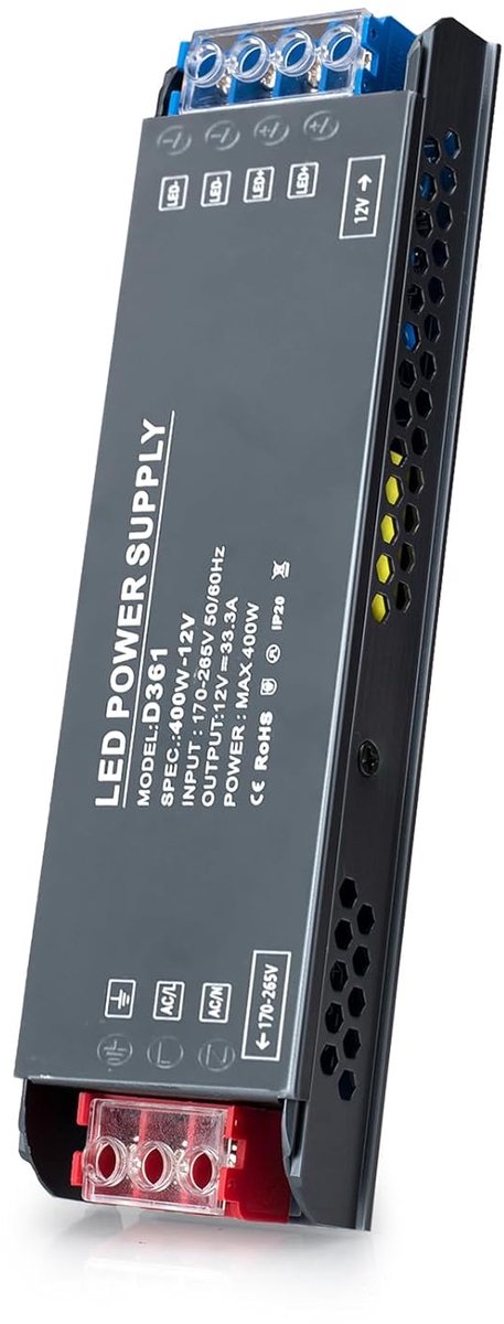 LED Transformer 12V 400W - Ultra dun - Hoge efficiëntie - Ideaal voor LED strips - ShopVlot