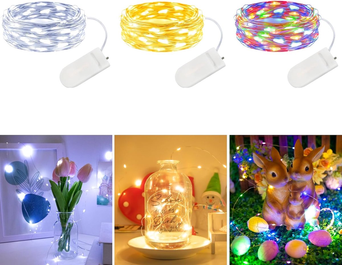 Micro LED Sfeerverlichting Set van 3 - 2 Meter Zilver Draad - Waterdicht - Creëer een Dromerige Sfeer - ShopVlot