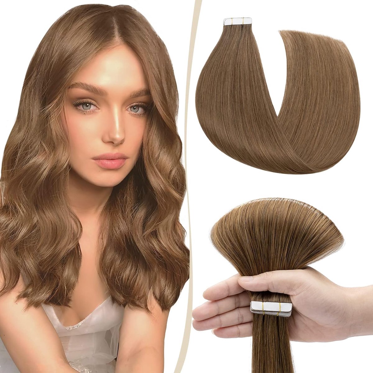 Haarverlenger Tape Echthaar 10 Tressen - 25g Remy Haar - 50.8cm Hellbraun #6 - Verleng je haar eenvoudig - ShopVlot