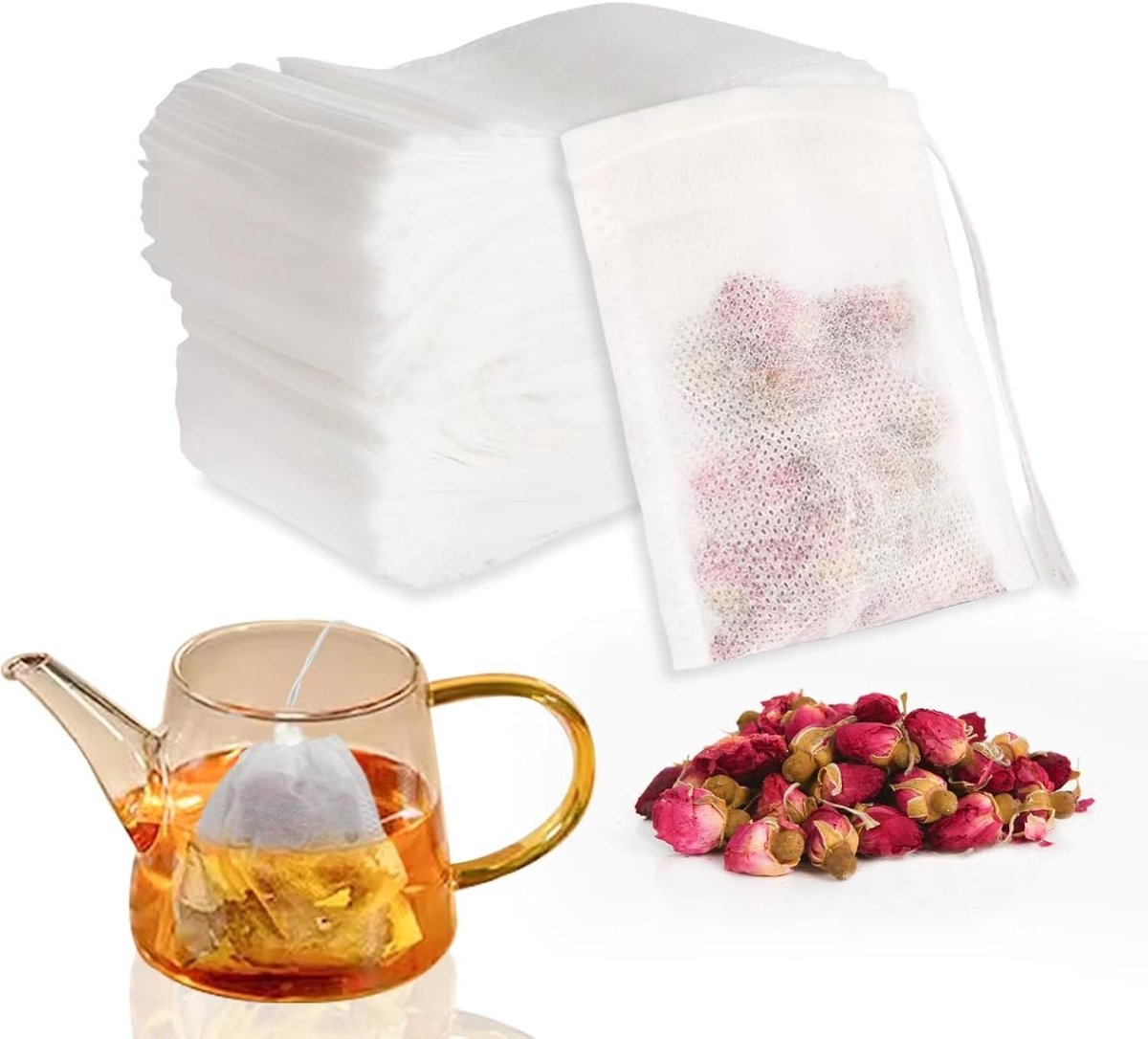 Theezakjes voor Losse Thee - Wit - 7 x 9 cm - Theefilterpapier voor Zelf te Vullen - Voor Thee, Specerijen en Kruidens