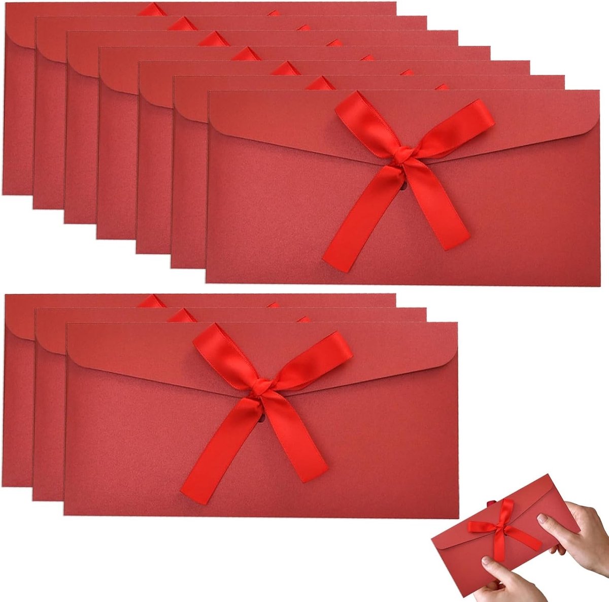 Vintage Cadeau Enveloppen - Rood, 22x11cm, Luxe Zijde, Perfect voor Trouwen, Nieuwjaarswensen en Bedankkaarten, Geschikt voor Diverse Gelegenheden