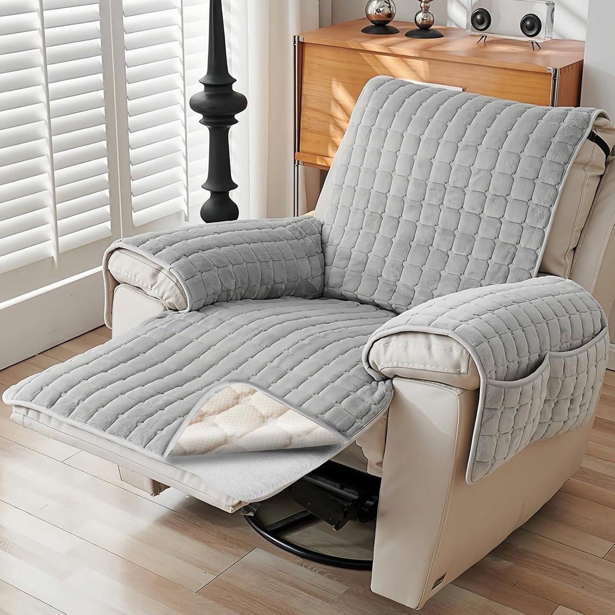 Armstoelbeschermer met Armleuningen en Opbergzakken, Stoelhoes voor Televisiestoelen, 1 Zits, Antislip, Bescherming tegen Vuil en Krassen, 53 x 190 cm