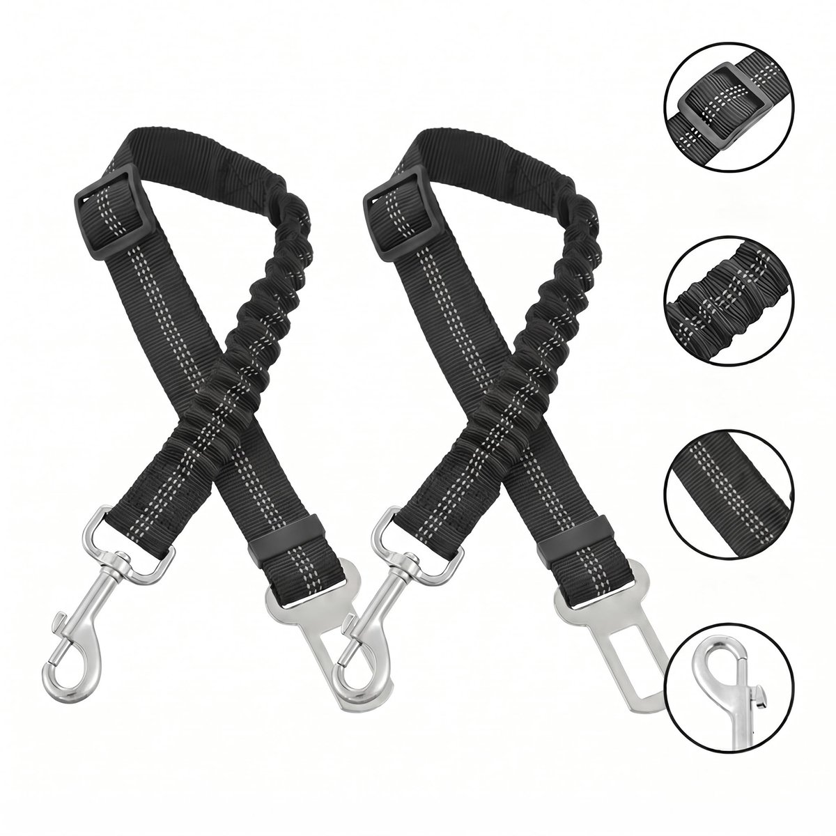 Set van 2 Honden Autogordels - Elastische Veiligheidsriemen met Schokabsorberende Werking - Verstelbare Reflecterende Nylon Autoriemen met Sterke Karabijnhaak - Veiligheidsaccessoire voor Honden, Katten en Huisdieren tijdens Autoritten en Reizen