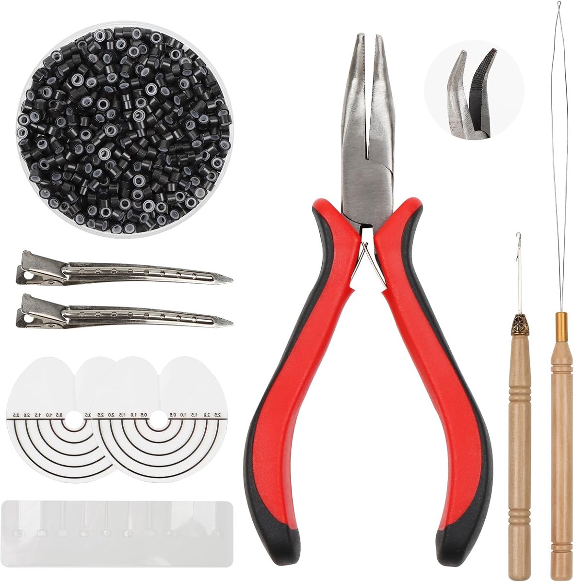 Microring Haarextensies Set - 500 Silicone Gevoerde Micro Ringen - Inclusief Haar Tangen en Beschermingsstencils - ShopVlot