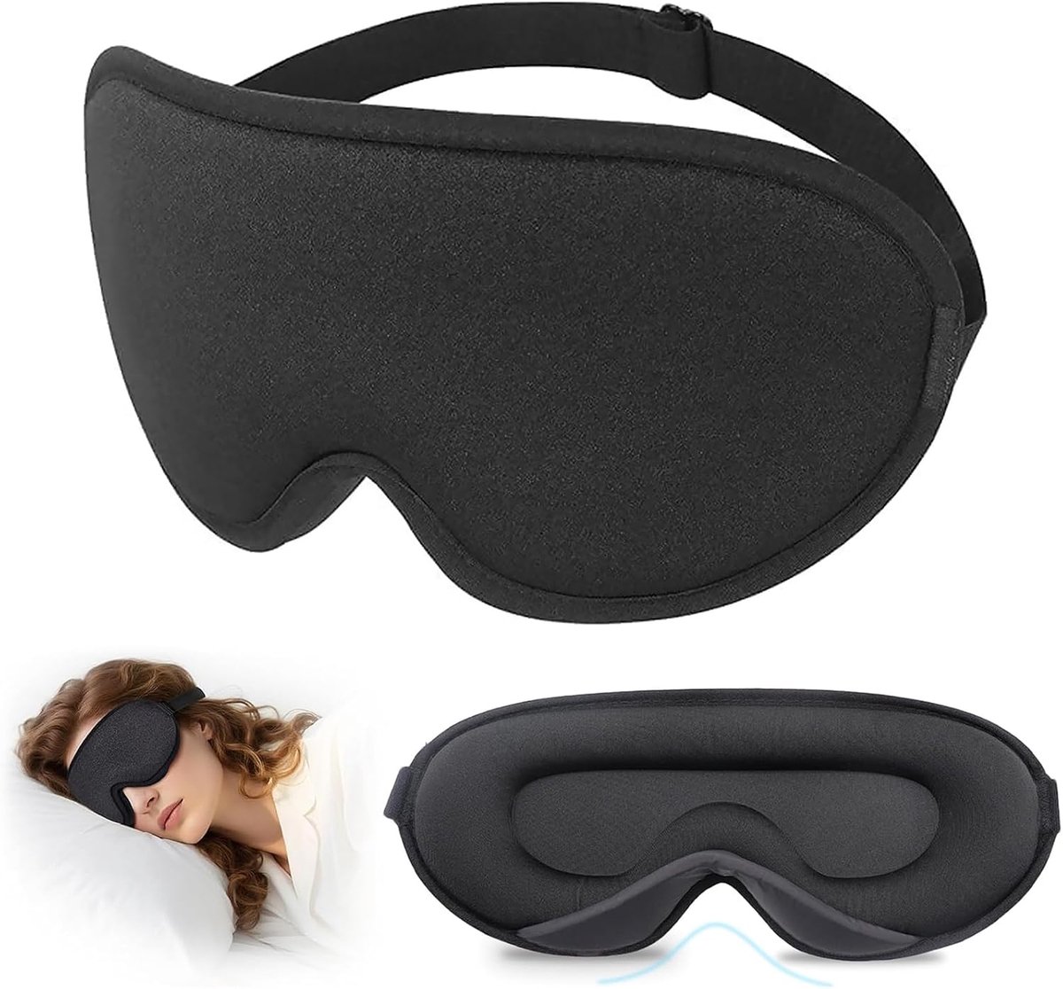 3D-slaapmasker - 100% lichtblokkerend - ademend en verstelbaar - ideaal voor slapen en meditatie - ShopVlot