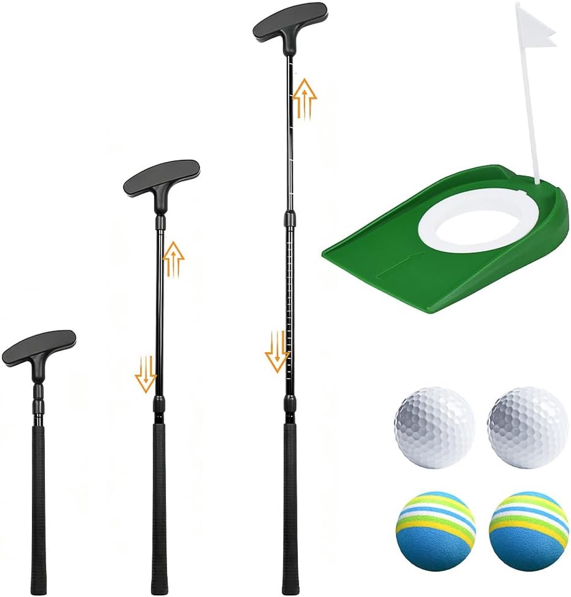 Golf putter verstelbaar 40-90 cm - met 4 ballen en 1 vlag - geschikt voor links en rechts - ShopVlot
