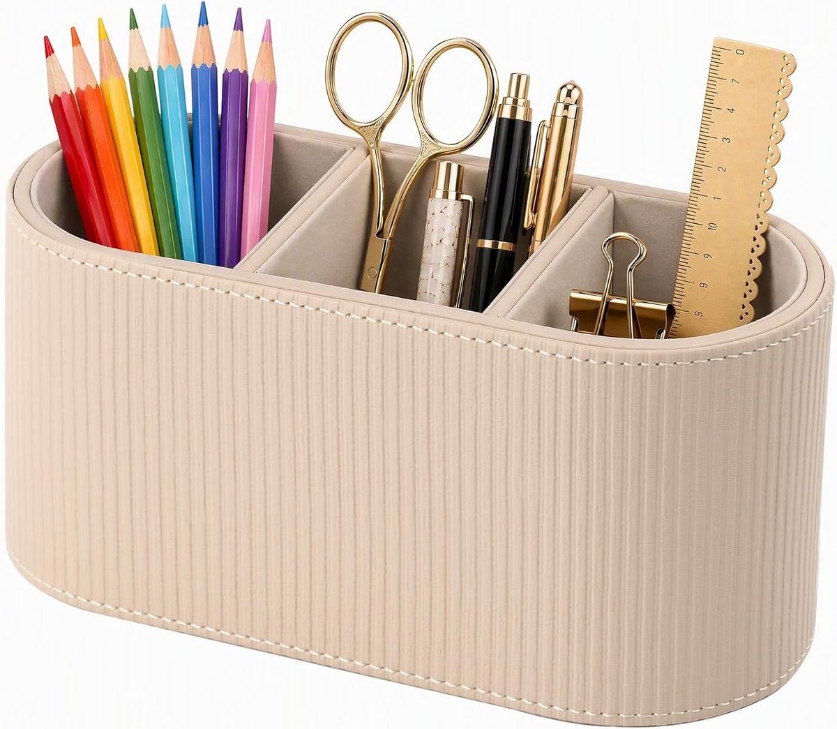 Bureau-organizer 3 vakken - PU-leer - beige - ruimtebesparend - ShopVlot