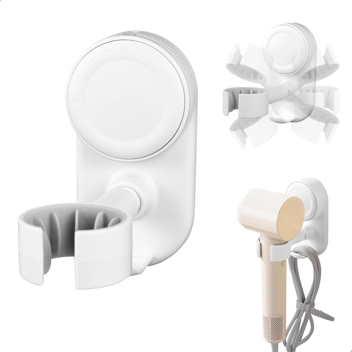 Haarföhnhouder 360° Rotatie - Wandmontage zonder boren - Capaciteit 7.5 kg - Handsfree gebruik voor haar en huisdier - ShopVlot