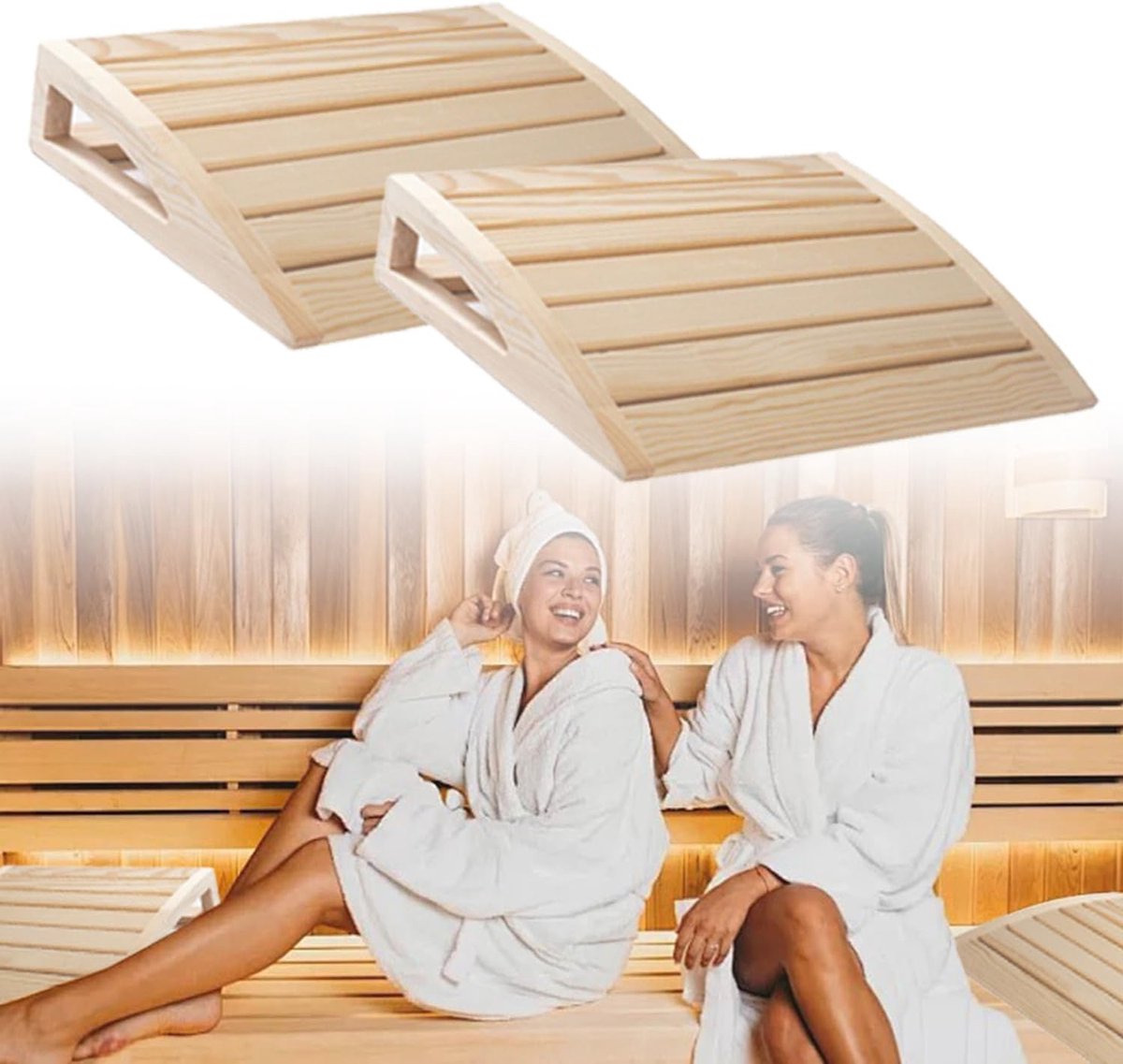 Sauna hoofdsteun set van 2 - ergonomisch hout - comfortabele nek- en schouderondersteuning - ShopVlot