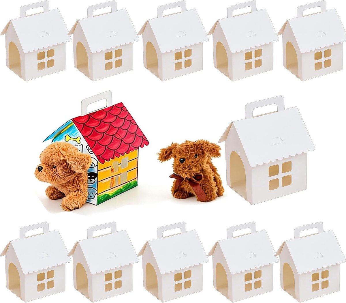 12 stuks doe-het-zelf geschenkdozen in de vorm van een leeg huis, doos voor hondenadoptie, snoepdozen voor feestjes - ShopVlot