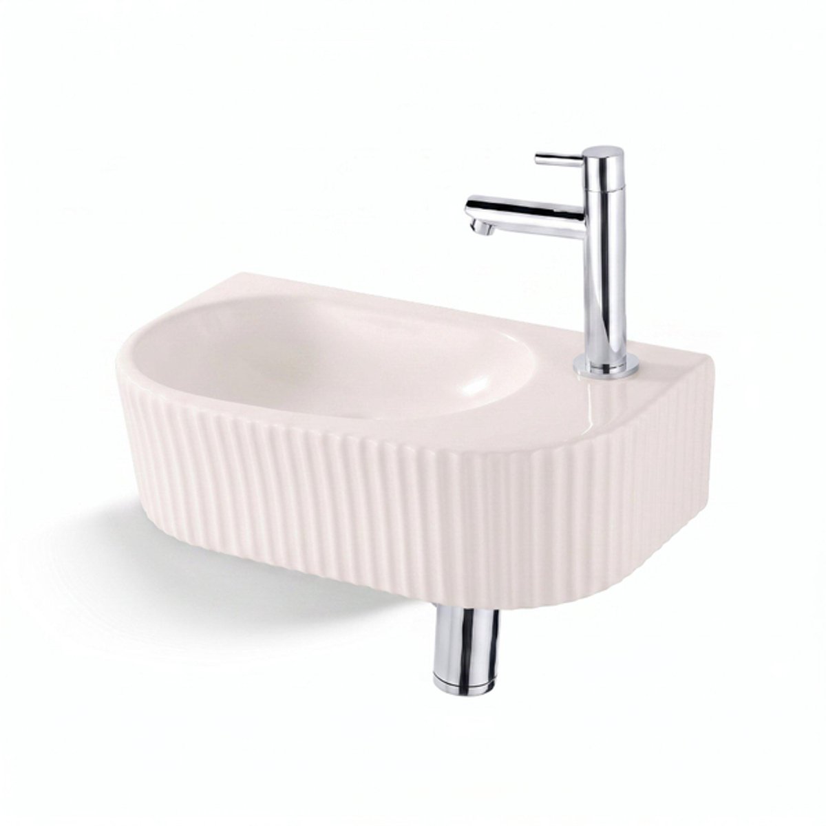 QeramiQ Fuente fonteinset – halfrond – 40x22x12 cm – keramiek linnen – kraangat rechts – chromen kraan