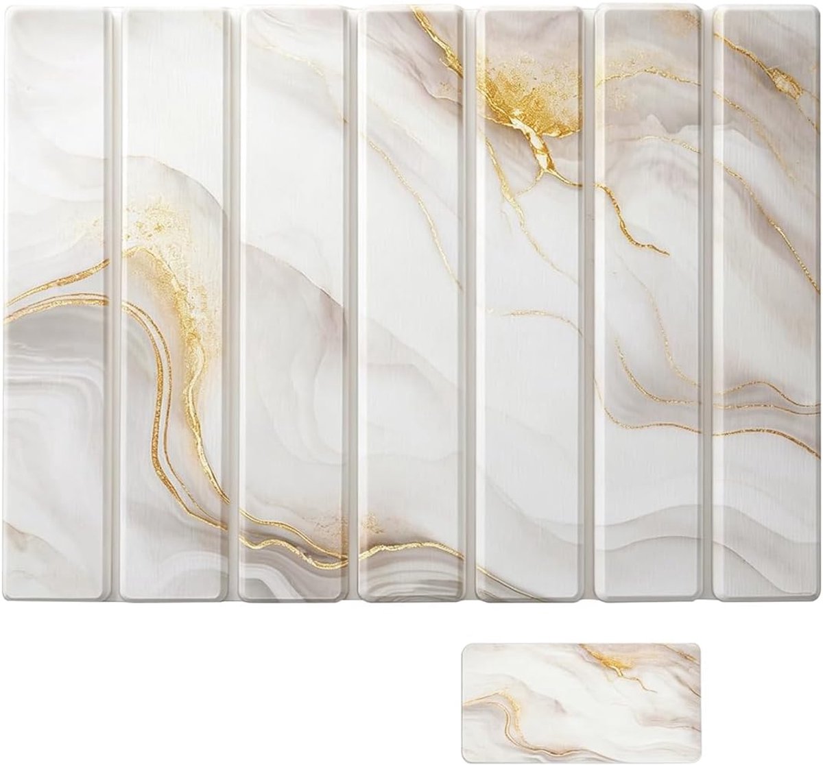 Afdruipmat voor servies, steenwit, afdruipmat van kiezelkoren, 40 x 30 cm, opvouwbare steenmat, keuken - ShopVlot