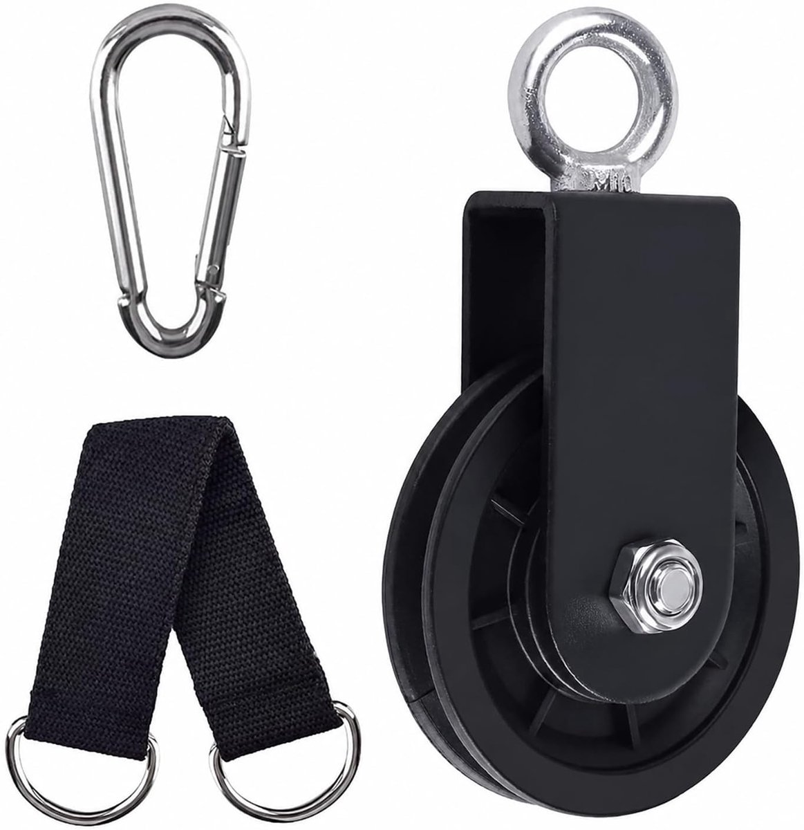 Pulley Cable Roll with Hanging Strap Carabiner, 360° Rotatable Cable Hoist for Swing Accessories Clothesline Pull Rod - ShopVlot