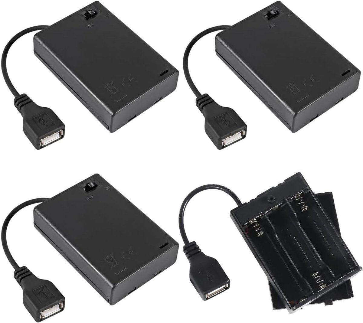 DAFNE 4 pcs AA battery holder with USB connector and switch, USB battery USB switch, 6V plastic battery case housing - ShopVlot