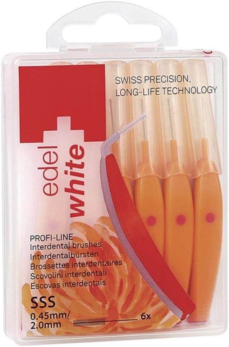 Edel+White ID7 Ragers Interdental Brushes Orange 0.45 mm/ISO 1, 6 Pieces, Removes Plaque, Effective Cleaning Between - ShopVlot