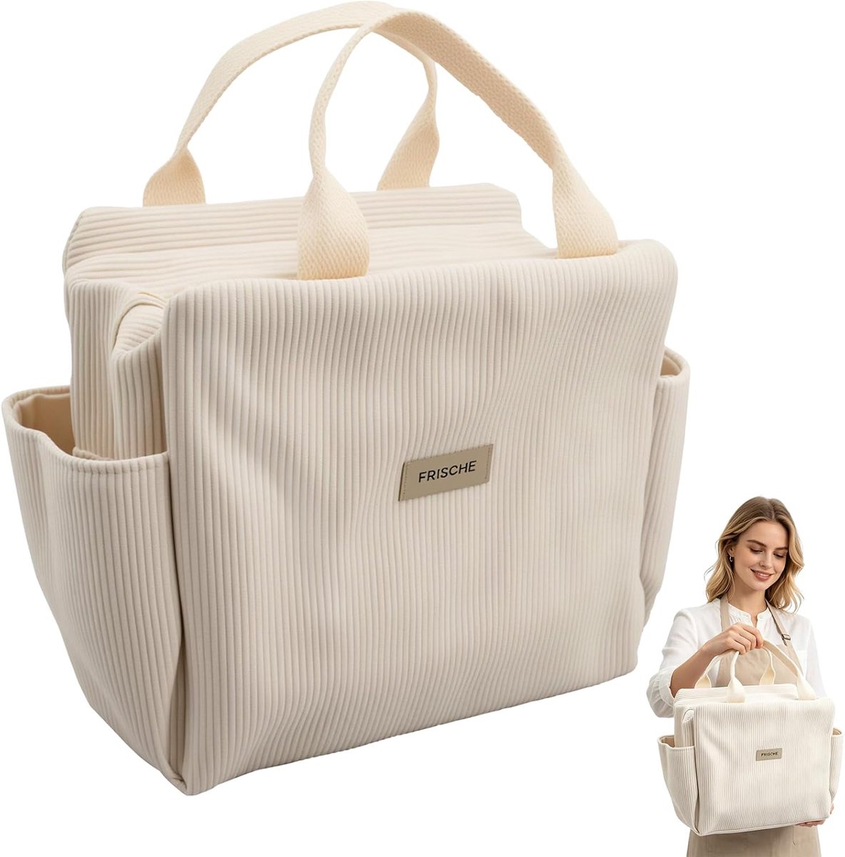 MINGBOLIN Cooler Bag 12L Lunch Bag Women Insulated Lunch Bag Corduroy Portable Lunch Bag for Work Picnic Travel - ShopVlot